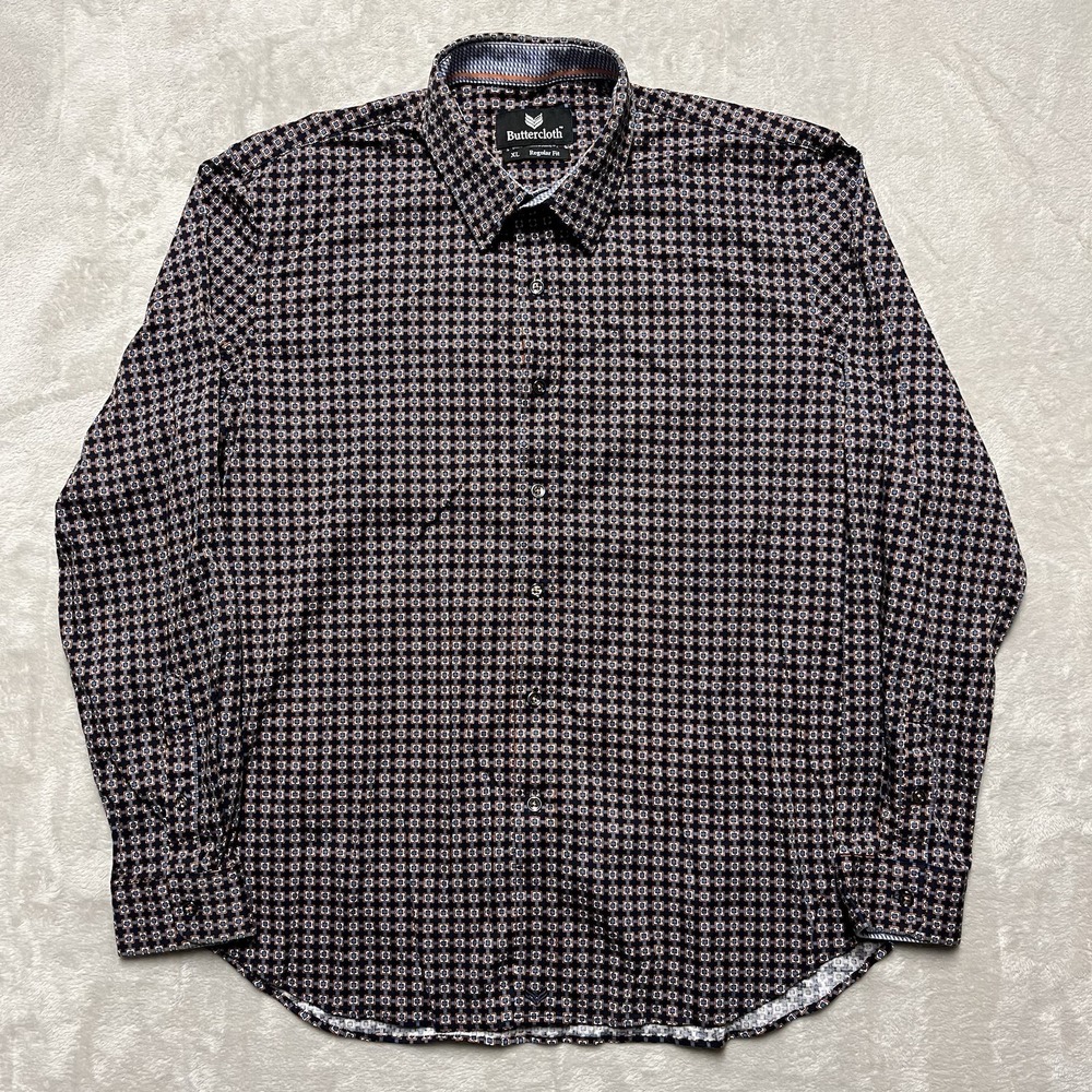 Buttercloth Shirt Mens XL Regular Fit Multicolor Geometric Long Sleeve Button Up